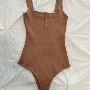 Brown Ribbed Bodysuit